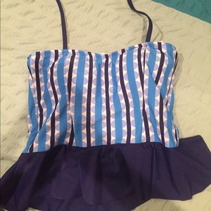 Blue checkered cropped swim top-Lime Ricki